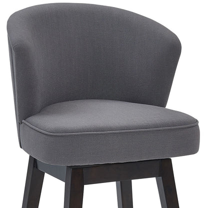 31" Gray And Espresso Solid Wood Swivel Low Back Bar Height Bar Chair - Loft&Timber
