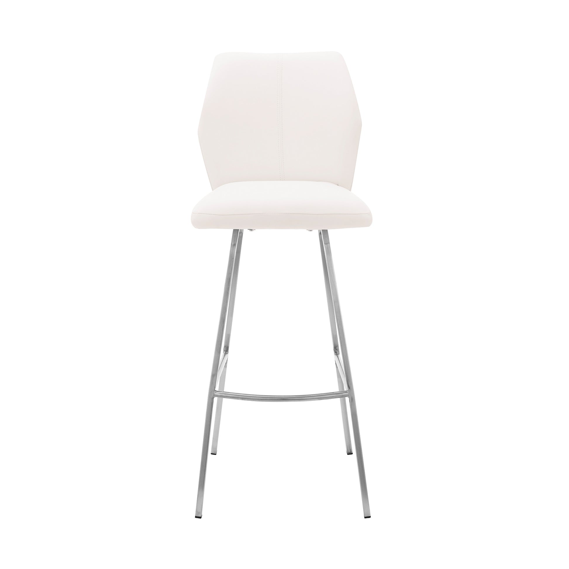 30" White And Silver Faux Leather And Iron Bar Height Bar Chair - Loft&Timber