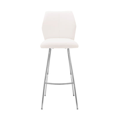 30" White And Silver Faux Leather And Iron Bar Height Bar Chair - Loft&Timber