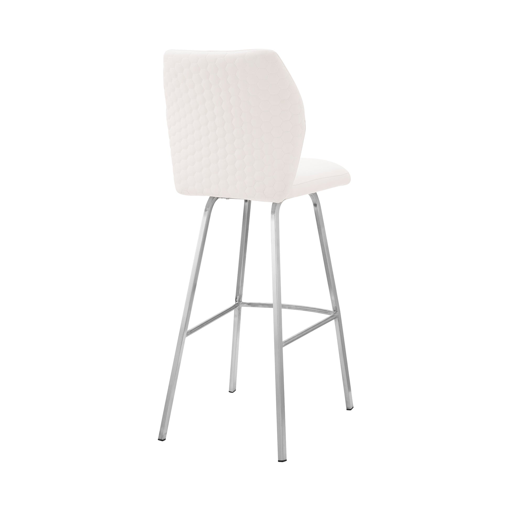 30" White And Silver Faux Leather And Iron Bar Height Bar Chair - Loft&Timber