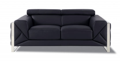 75" Black And Silver Italian Leather Loveseat - Loft&Timber