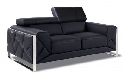 75" Black And Silver Italian Leather Loveseat - Loft&Timber