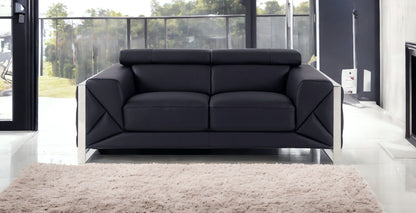 75" Black And Silver Italian Leather Loveseat - Loft&Timber