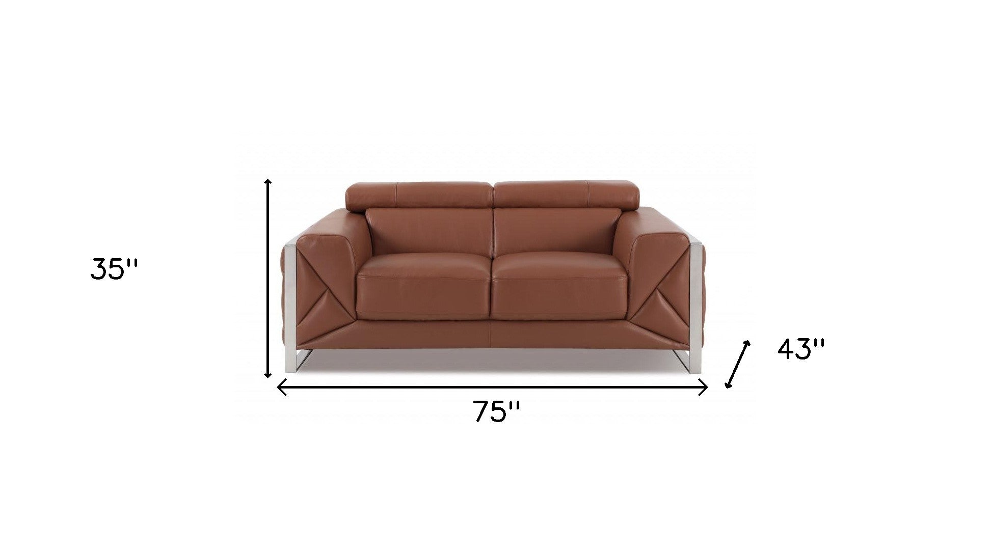 75" Camel And Silver Italian Leather Loveseat - Loft&Timber