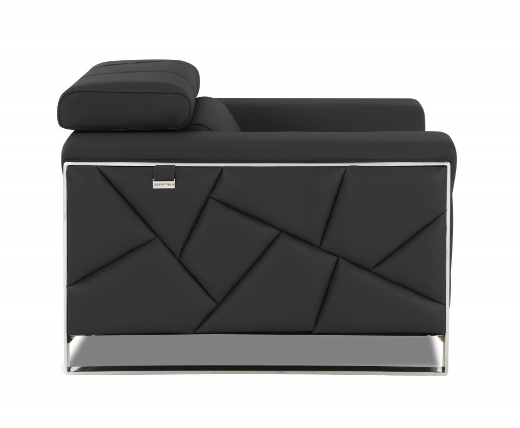 75" Gray And Silver Italian Leather Loveseat - Loft&Timber