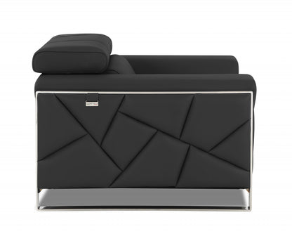 75" Gray And Silver Italian Leather Loveseat - Loft&Timber