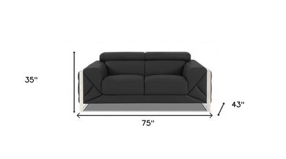 75" Gray And Silver Italian Leather Loveseat - Loft&Timber