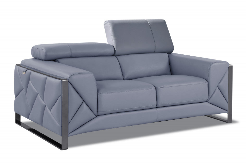 75" Light Blue And Black Italian Leather Loveseat - Loft&Timber