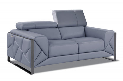 75" Light Blue And Black Italian Leather Loveseat - Loft&Timber