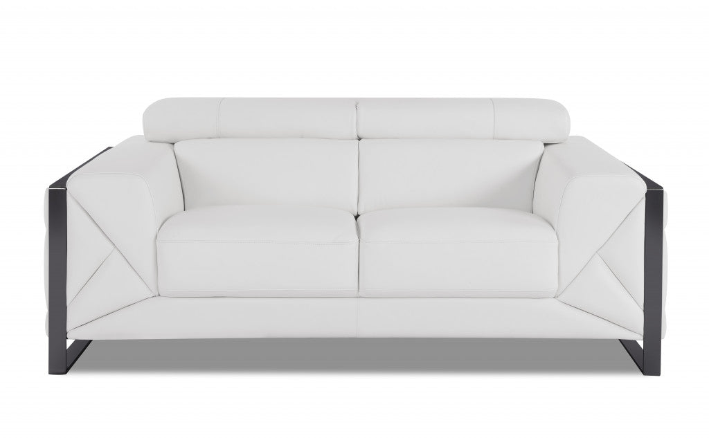 75" White And Black Italian Leather Loveseat - Loft&Timber