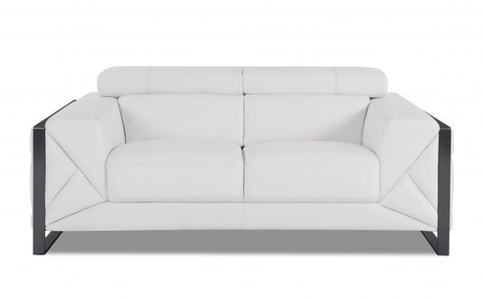 75" White And Black Italian Leather Loveseat - Loft&Timber