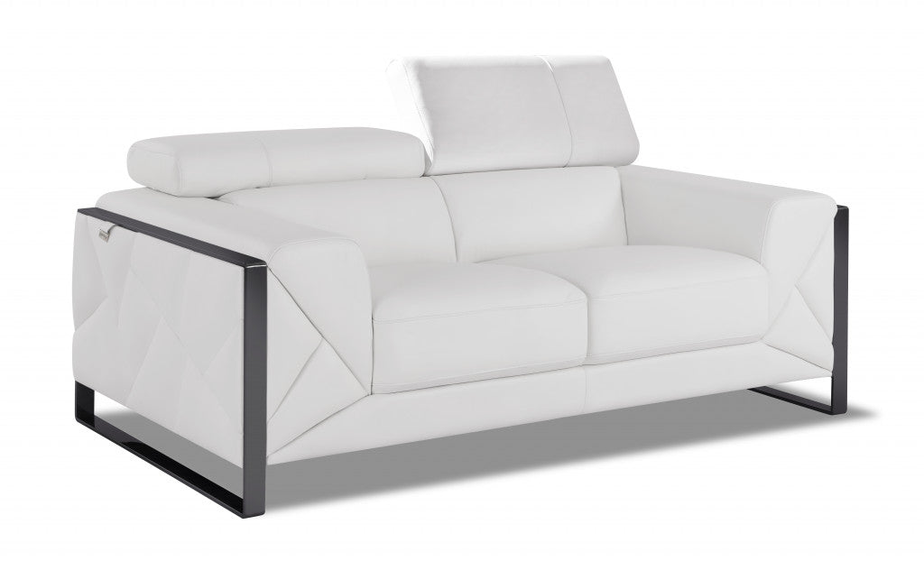 75" White And Black Italian Leather Loveseat - Loft&Timber