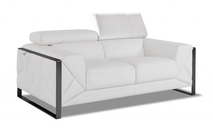 75" White And Black Italian Leather Loveseat - Loft&Timber