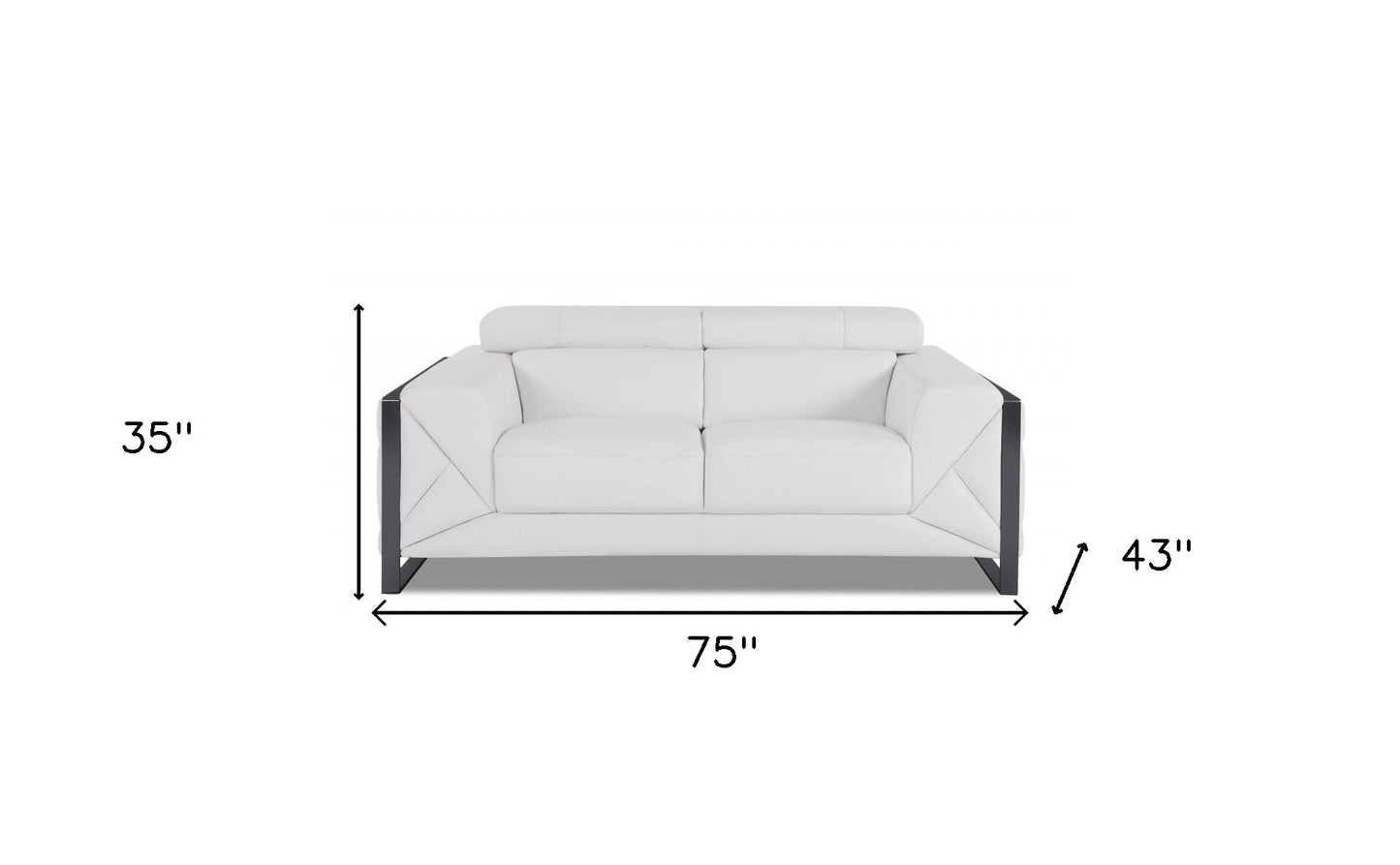 75" White And Black Italian Leather Loveseat - Loft&Timber