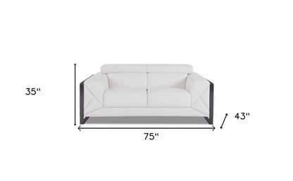 75" White And Black Italian Leather Loveseat - Loft&Timber