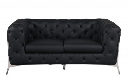 69" Black And Silver Italian Leather Loveseat - Loft&Timber