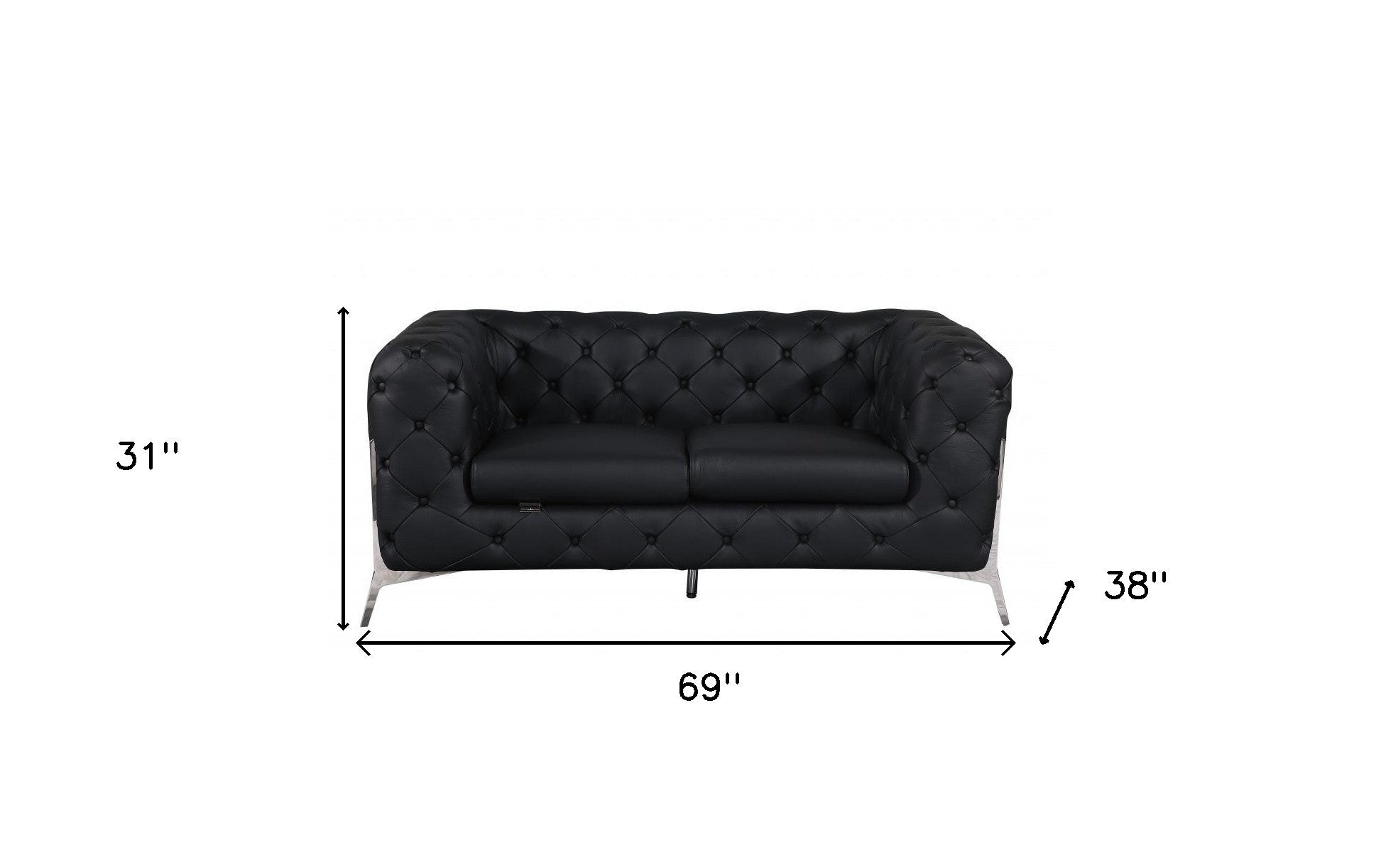 69" Black And Silver Italian Leather Loveseat - Loft&Timber