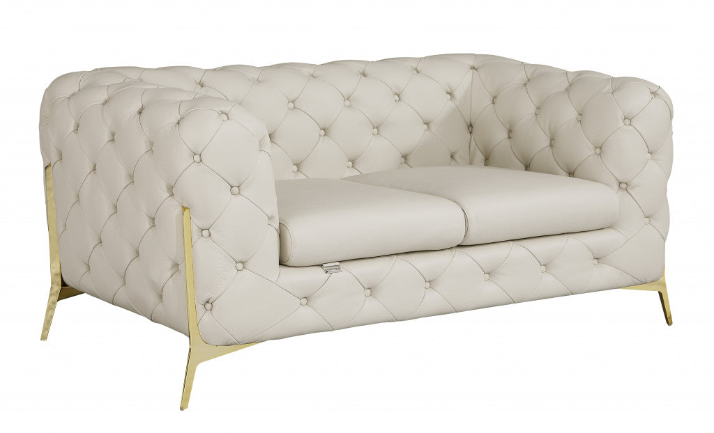 69" Beige And Gold Italian Leather Loveseat - Loft&Timber