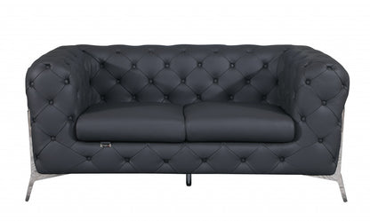 69" Gray And Silver Italian Leather Loveseat - Loft&Timber