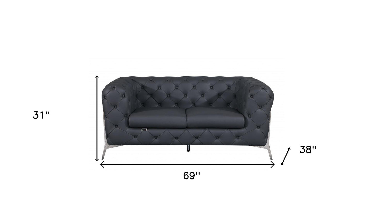 69" Gray And Silver Italian Leather Loveseat - Loft&Timber