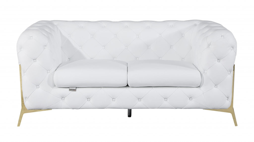 69" White And Gold Italian Leather Loveseat - Loft&Timber