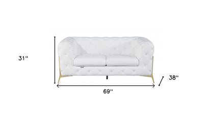 69" White And Gold Italian Leather Loveseat - Loft&Timber