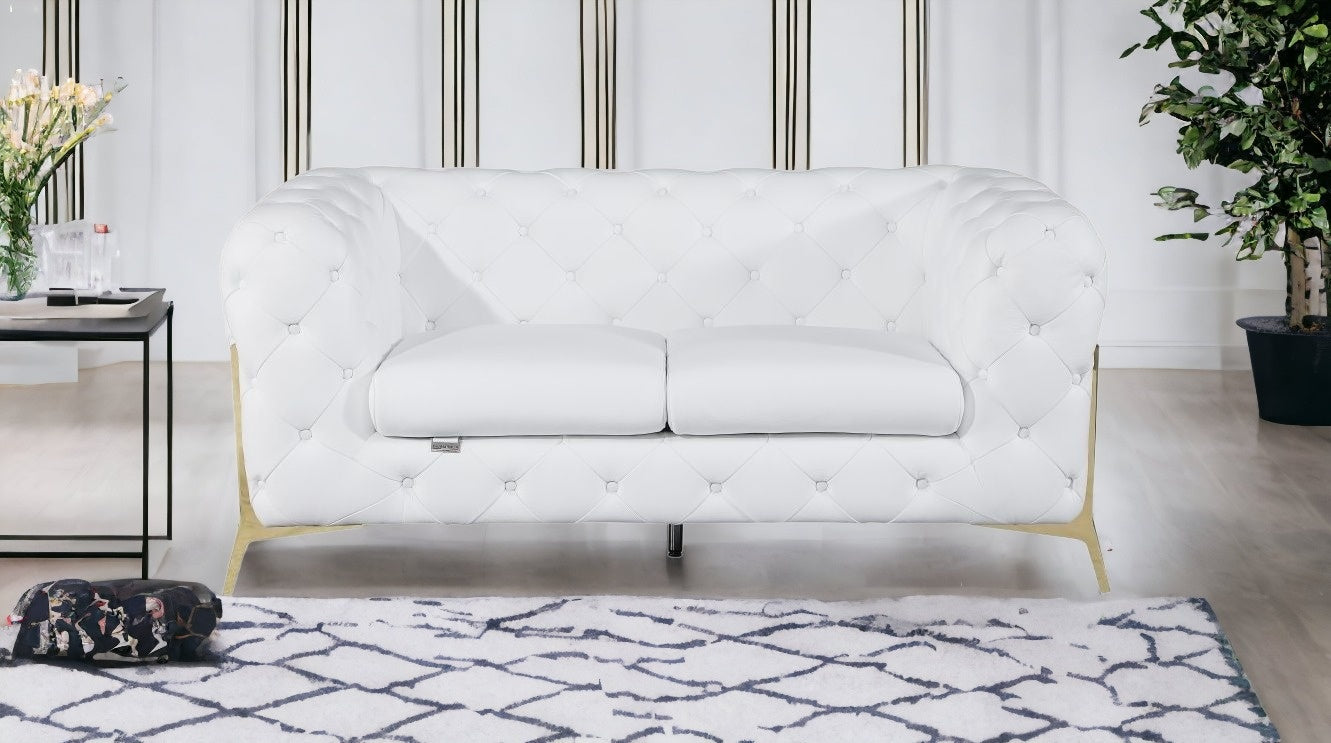 69" White And Gold Italian Leather Loveseat - Loft&Timber