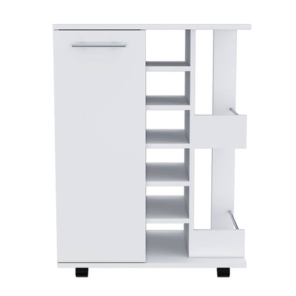 White Rolling Bar Cart With Wine Storage - Loft&Timber