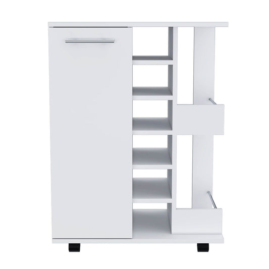 White Rolling Bar Cart With Wine Storage - Loft&Timber