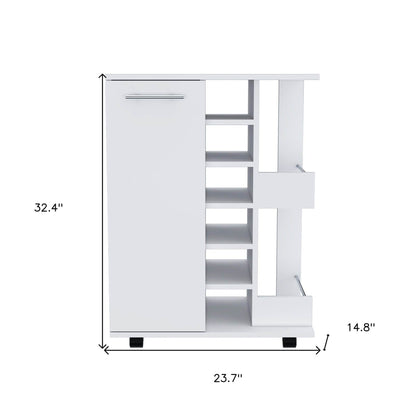 White Rolling Bar Cart With Wine Storage - Loft&Timber