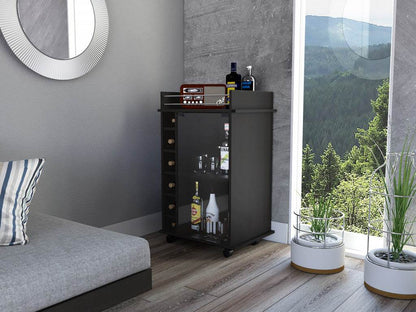 Black Rolling Bar Cart With Wine Storage - Loft&Timber