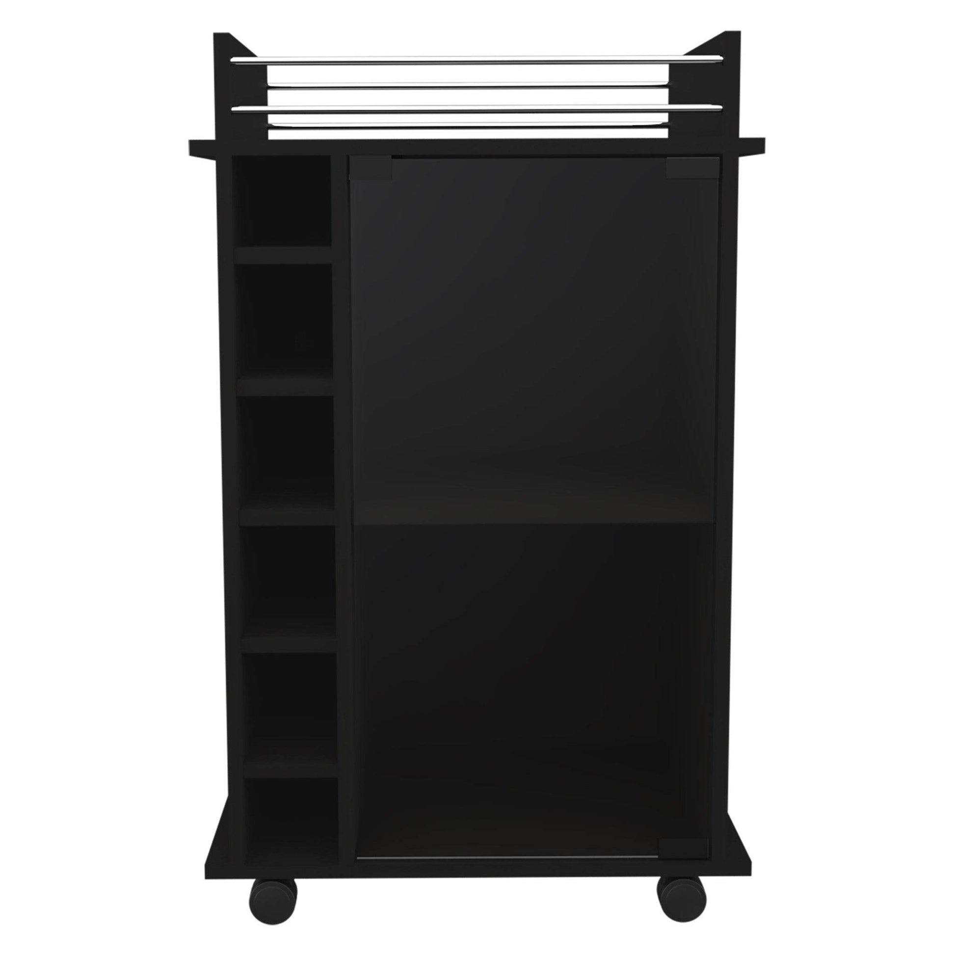 Black Rolling Bar Cart With Wine Storage - Loft&Timber