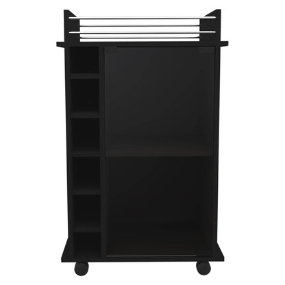 Black Rolling Bar Cart With Wine Storage - Loft&Timber