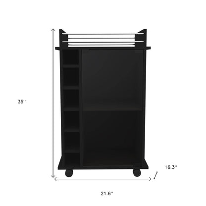 Black Rolling Bar Cart With Wine Storage - Loft&Timber
