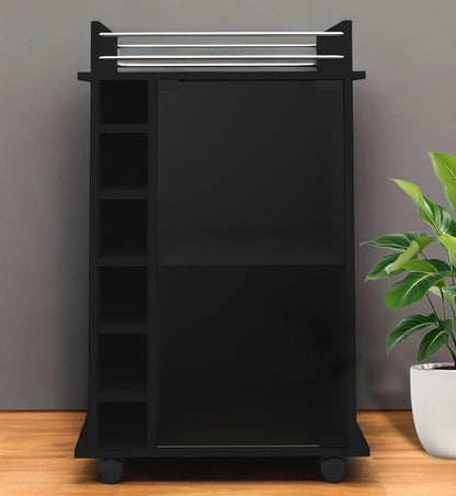 Black Rolling Bar Cart With Wine Storage - Loft&Timber