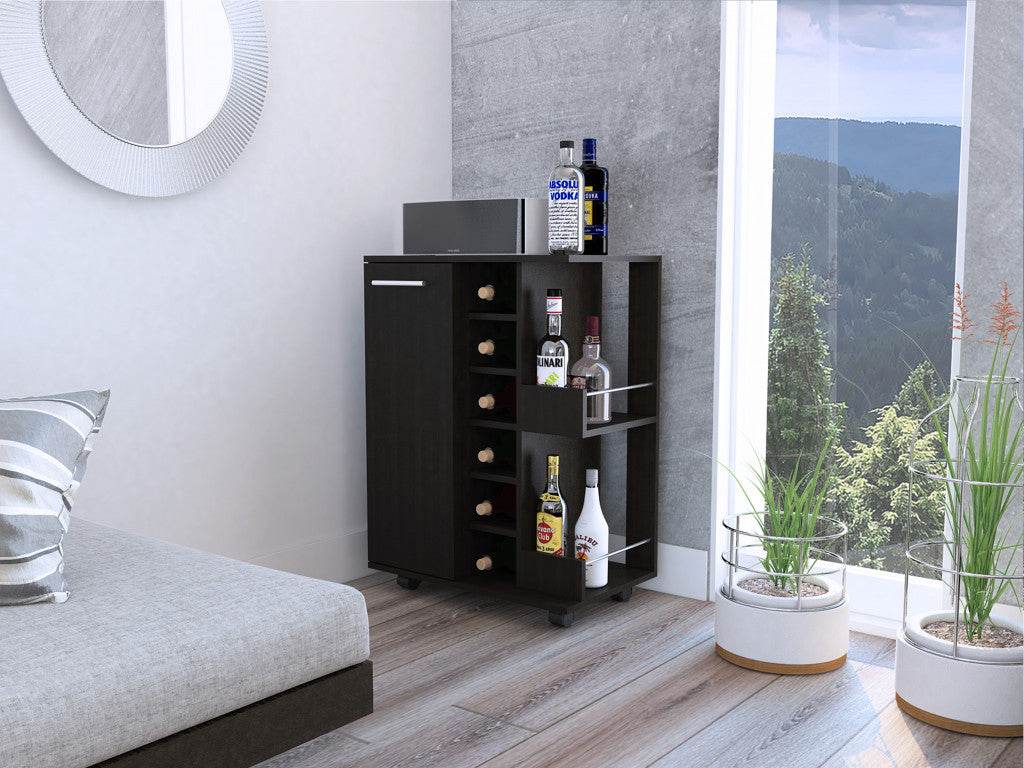 Black Rolling Bar Cart With Wine Storage - Loft&Timber