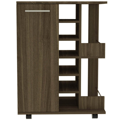 Brown Rolling Bar Cart With Wine Storage - Loft&Timber