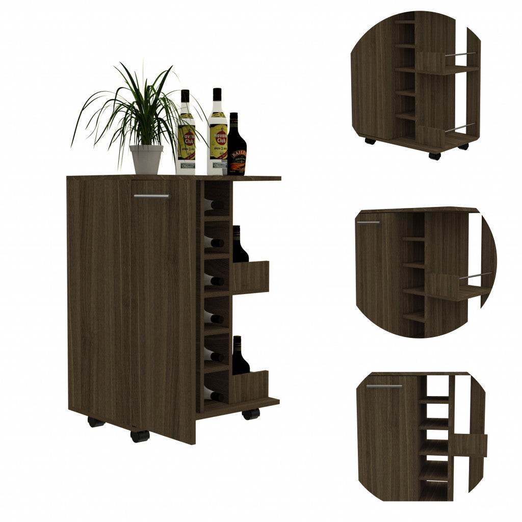 Brown Rolling Bar Cart With Wine Storage - Loft&Timber