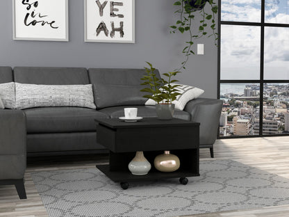 22" Black Manufactured Wood Rectangular Lift Top Coffee Table With Drawer - Loft&Timber