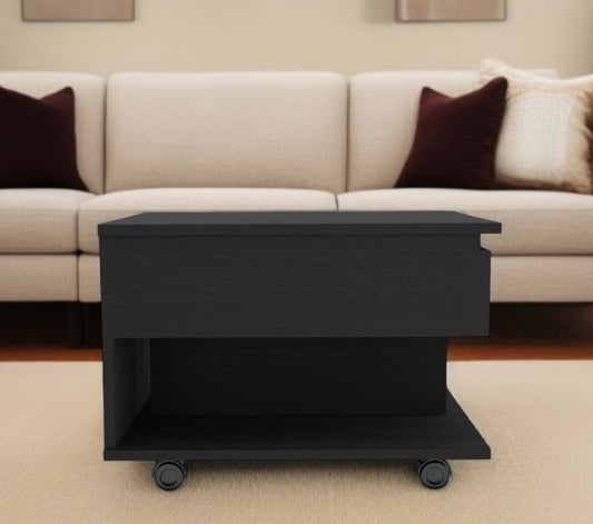 22" Black Manufactured Wood Rectangular Lift Top Coffee Table With Drawer - Loft&Timber