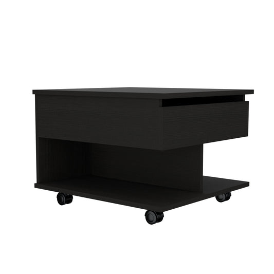 22" Black Manufactured Wood Rectangular Lift Top Coffee Table With Drawer - Loft&Timber