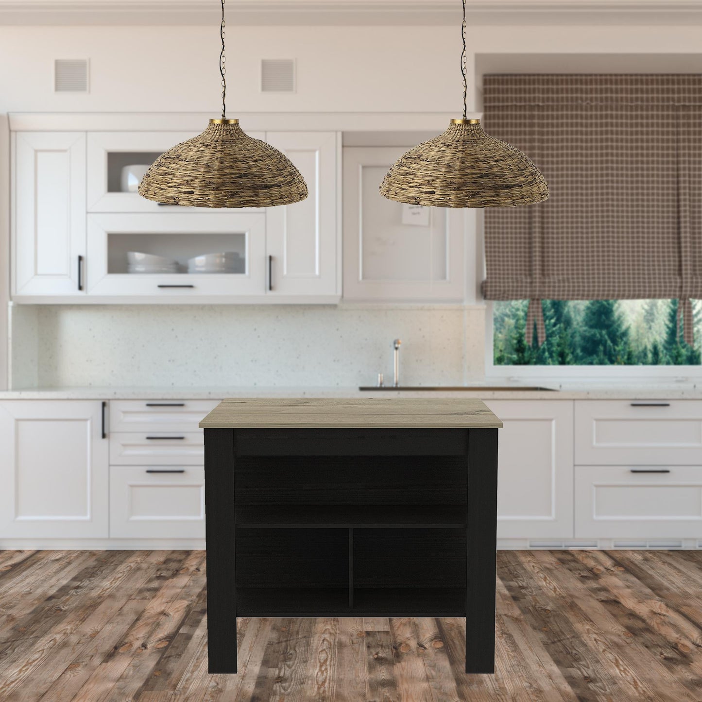 Black and Natural 41" Kitchen Island With Storage - Loft&Timber