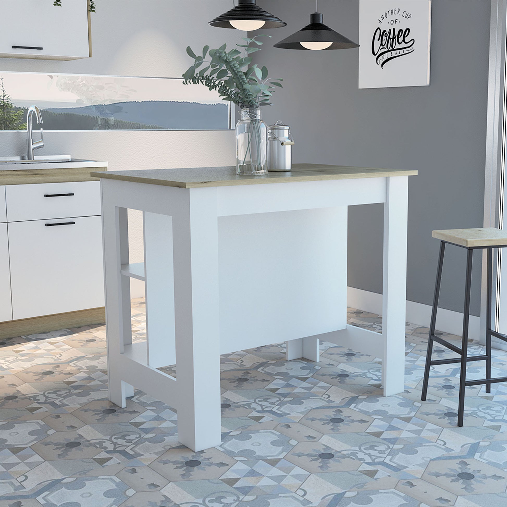 White and Brown 41" Kitchen Island With Storage - Loft&Timber
