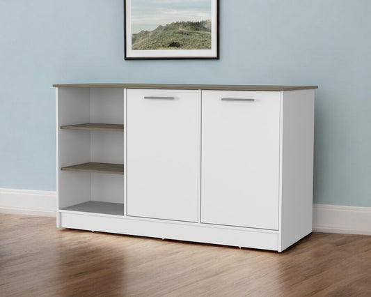 White and Brown 59" Kitchen Island With Storage - Loft&Timber