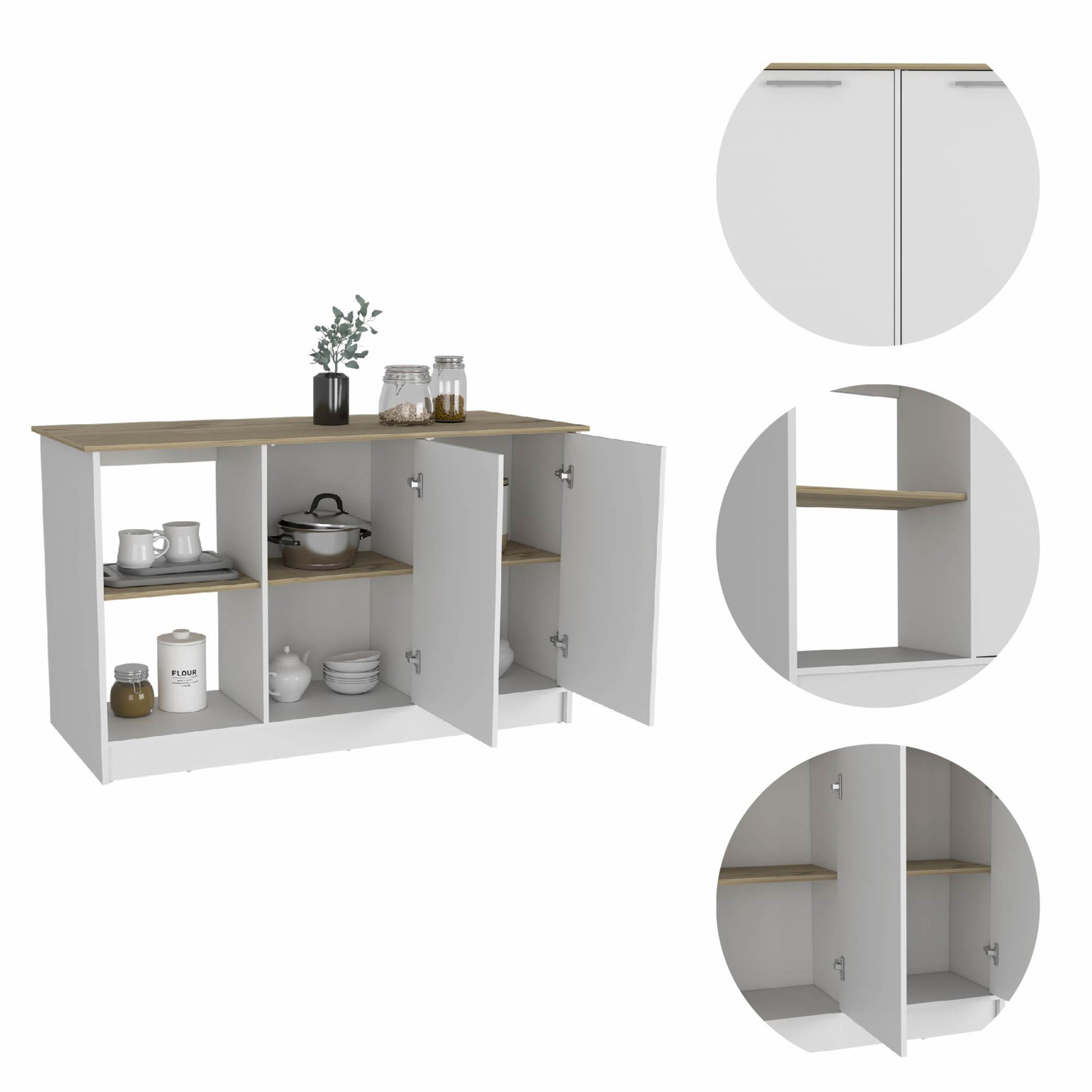White and Brown 59" Kitchen Island With Storage - Loft&Timber