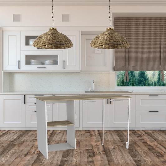 White and Brown 59" Kitchen Island With Storage - Loft&Timber