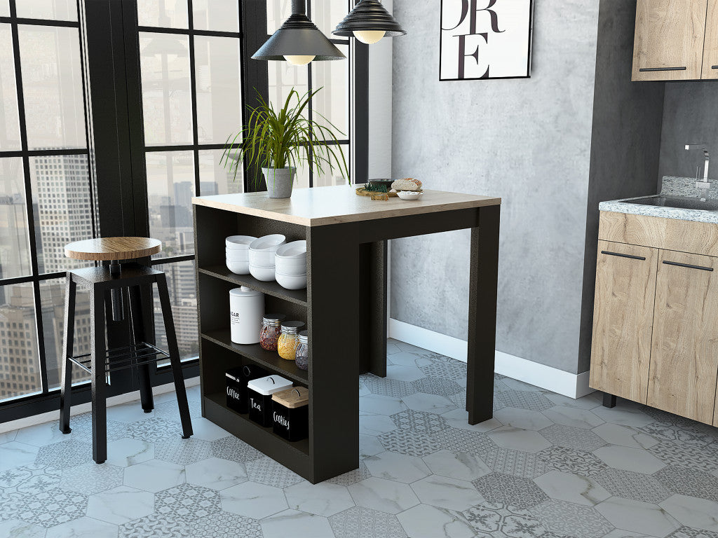 Black and Natural 36" Kitchen Island With Storage - Loft&Timber