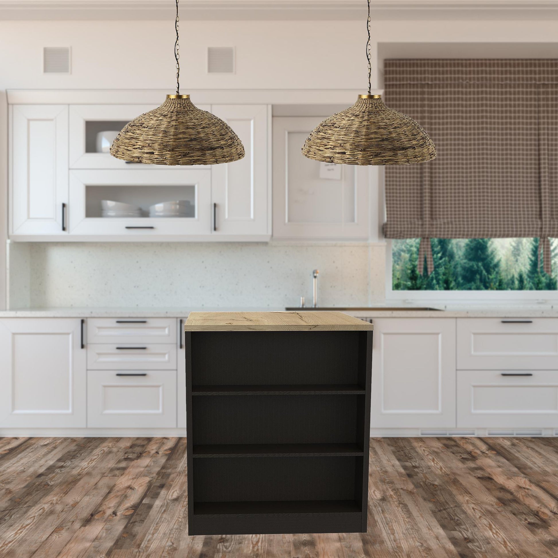 Black and Natural 36" Kitchen Island With Storage - Loft&Timber