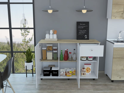 White and Natural 54" Rolling Kitchen Island With Storage - Loft&Timber