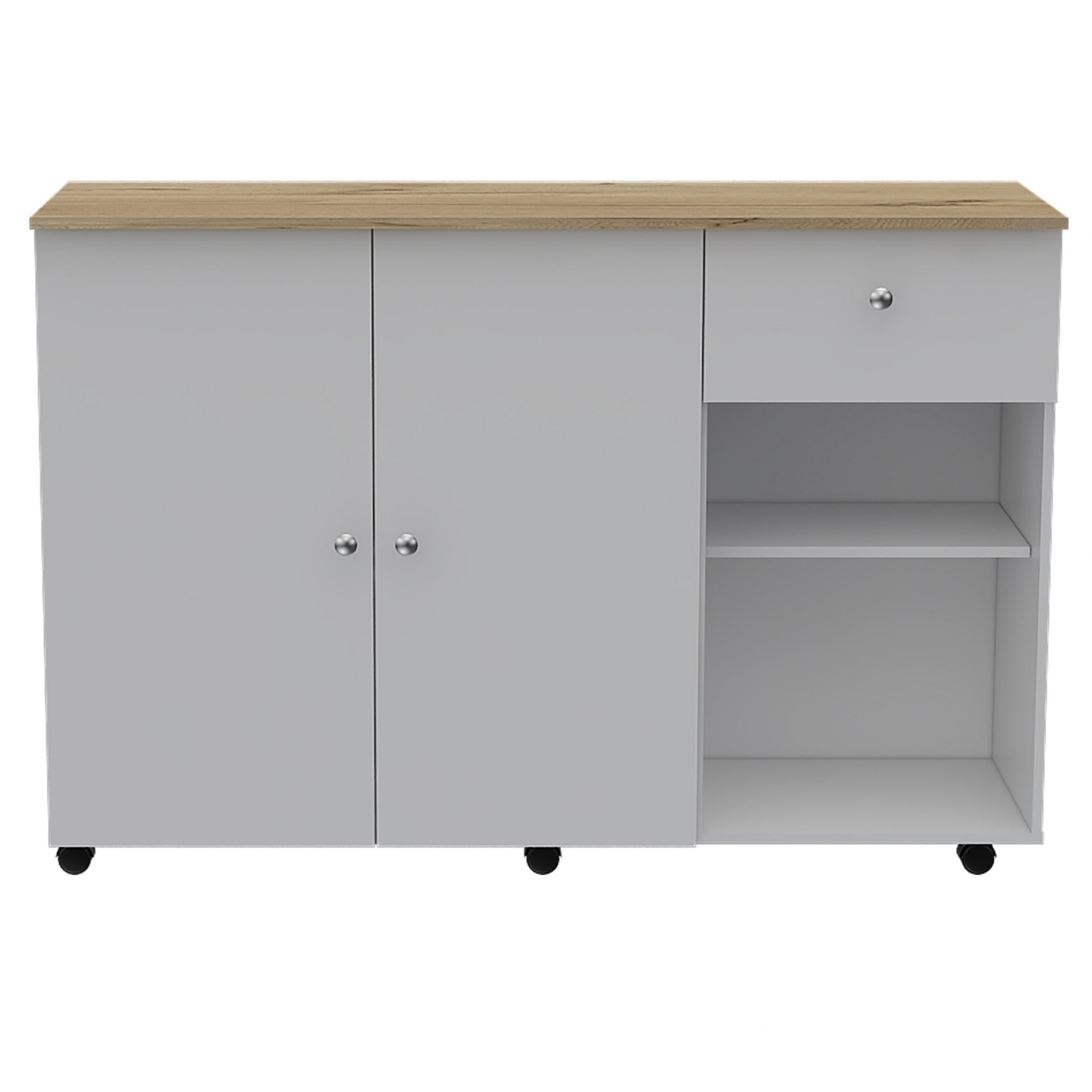 White and Natural 54" Rolling Kitchen Island With Storage - Loft&Timber